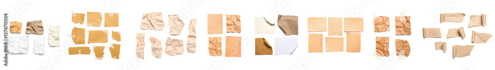 Set of different paper sheets on white background Set of different paper sheets on white background