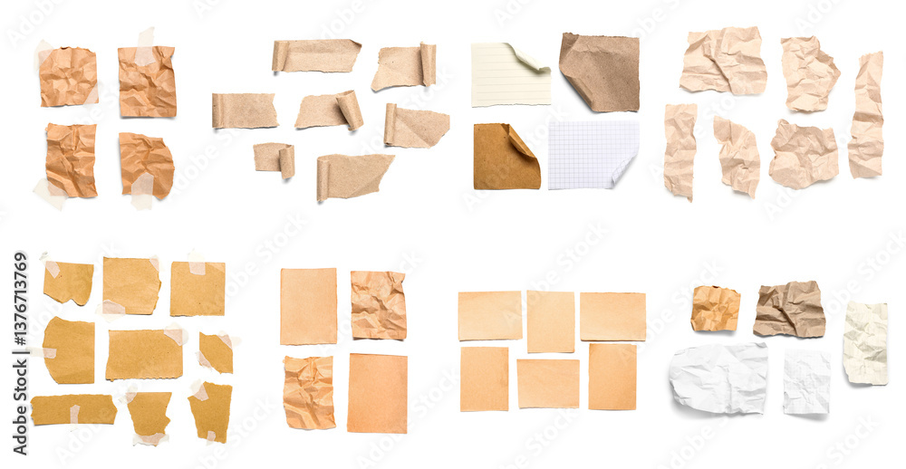 Fototapeta premium Set of different paper sheets on white background