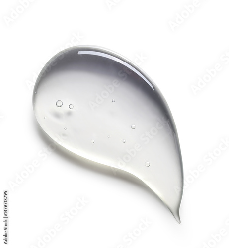 Clear facial gel swatch on white background. Skincare transparent moisturizer product sample