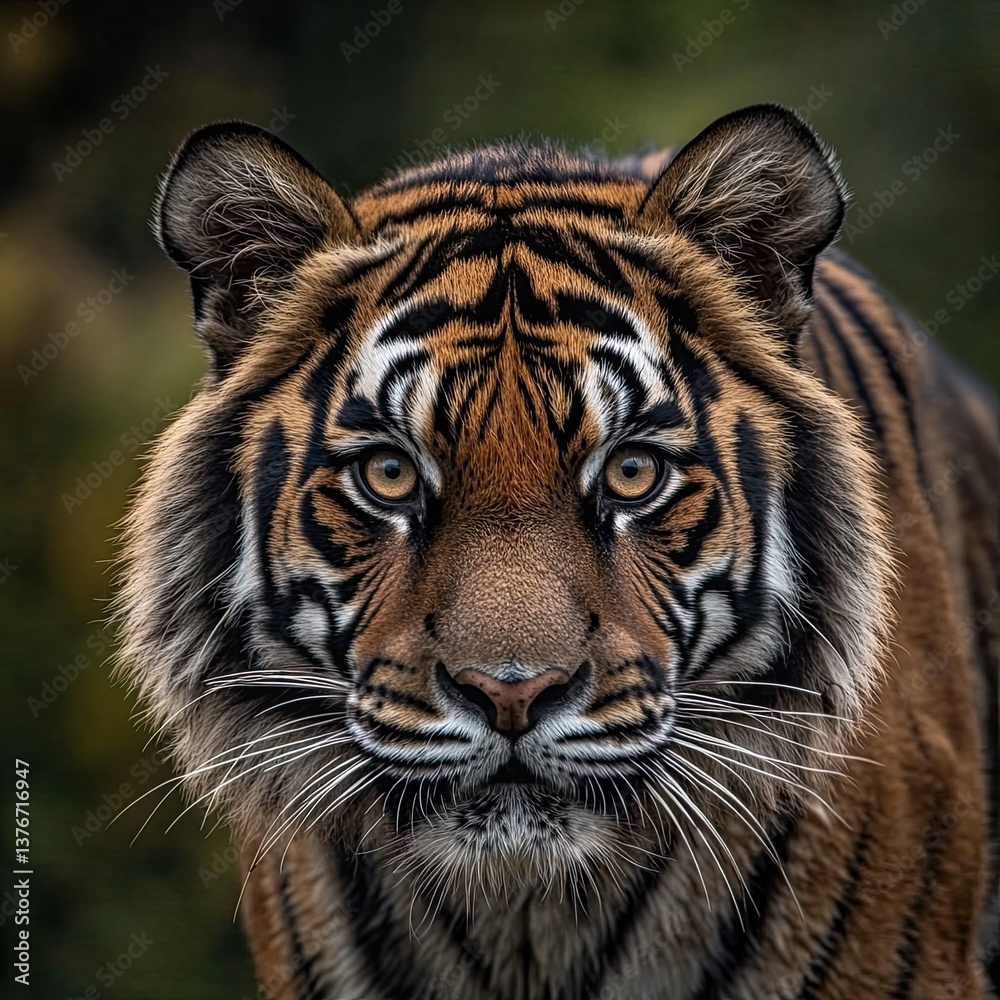 Fototapeta premium The Amur tiger, or Siberian tiger, is captured in a close-up shot, belonging to the Panthera species