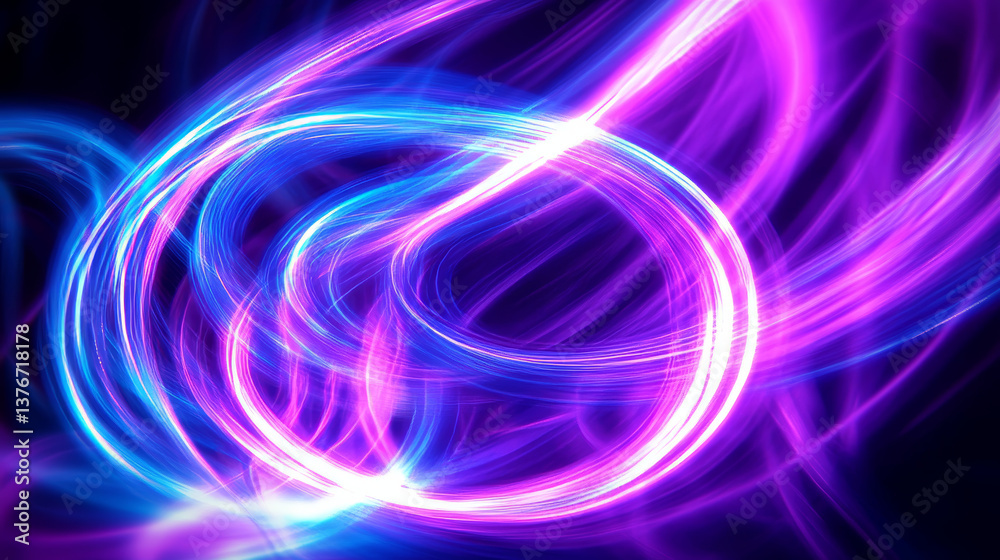 Futuristic abstract neon waves. Twisted lines with shallow depth of field. 3D illustration in purple and blue colors Futuristic abstract neon waves. Twisted lines with shallow depth of field. 3D illustration in purple and blue colors