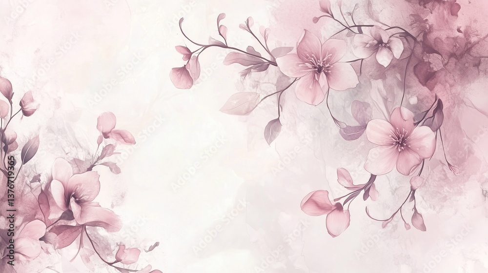 An elegant floral pattern featuring delicate cherry blossoms and swirling vines.