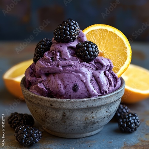 Summer Treat: Creamy Black Raspberry Ice Cream with Berry Garnish