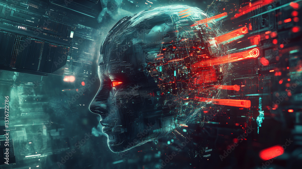 Obraz premium Artificial Intelligence. Computer mind. Futuristic Data center. Quantum processor abstract concept 3d illustration. Digital Brain and Future Technologies