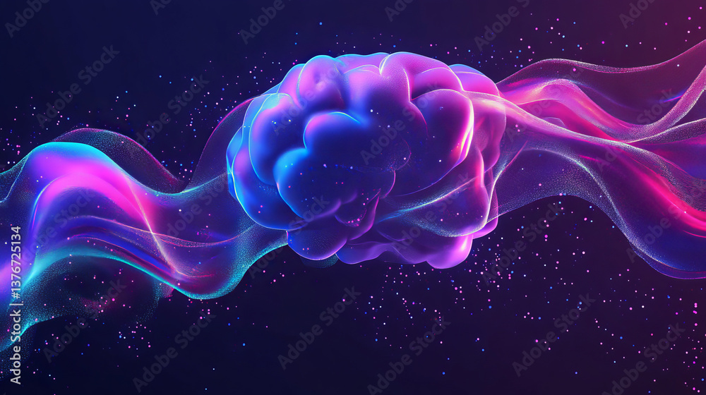 Big Data concept. Neural networks and artificial intelligence 3D illustration. Abstract technological background with Information funnel