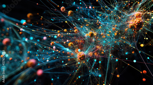 Obraz na płótnie Cyber artificial intelligence. Brain, mind, neural network, deep learning. Globalization of big data. 3D illustration of internet technologies in scientific research w salonie