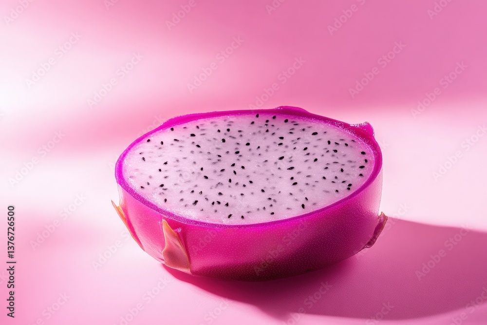 A close up photograph of a cut dragon fruit half A close up photograph of a cut dragon fruit half