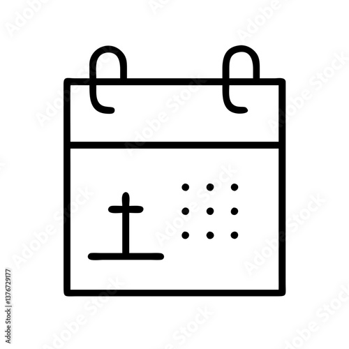 Minimalist calendar icon with cross symbol and date markers  
