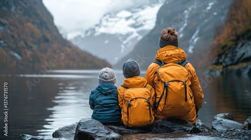 Serene family moments by the lake, surrounded by stunning mountain scenery and reflecting on nature's beauty