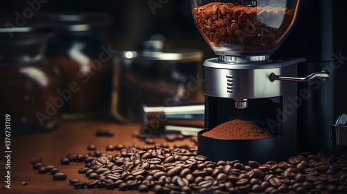 A photo of an empty coffee bean grinder with open lid.