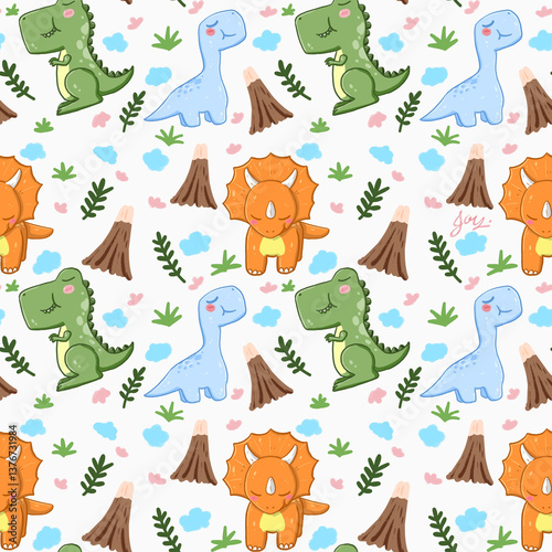 seamless pattern  of kawaii dinosaur high resolution picture