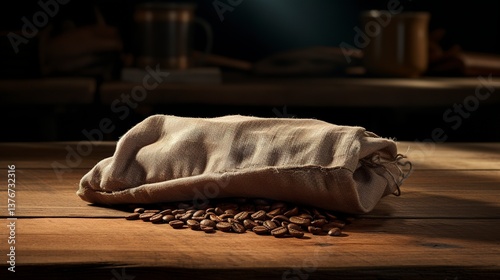 A photo of an empty coffee bean sack on a table.