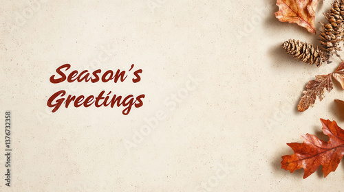 Vintage autumn postcard with leaves and pine cones for seasonal greetings design