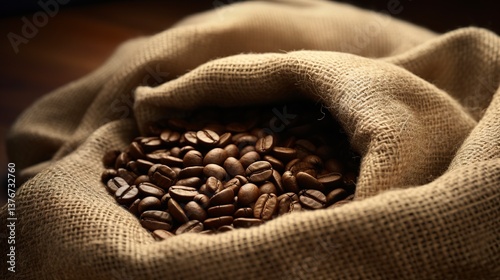 A photo of an empty coffee bean sack with open threads. ,