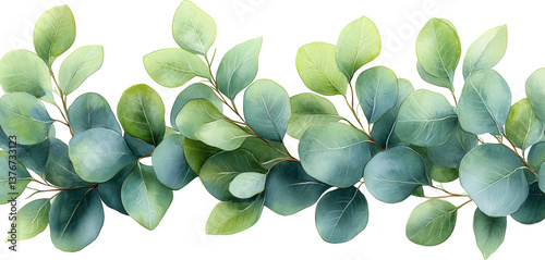 Watercolor-style botanical eucalyptus leaves in soft green, isolated PNG on transparent background