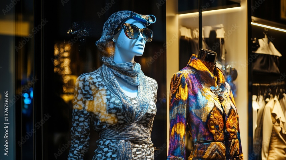 Fototapeta premium Fashion store mannequins dressed in luxury apparel
