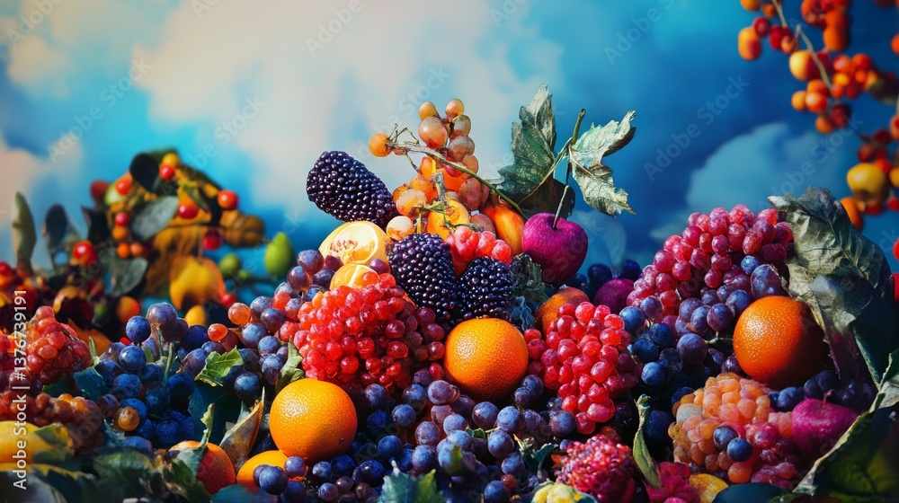 Fototapeta premium Close-up of assorted colorful berries in daylight