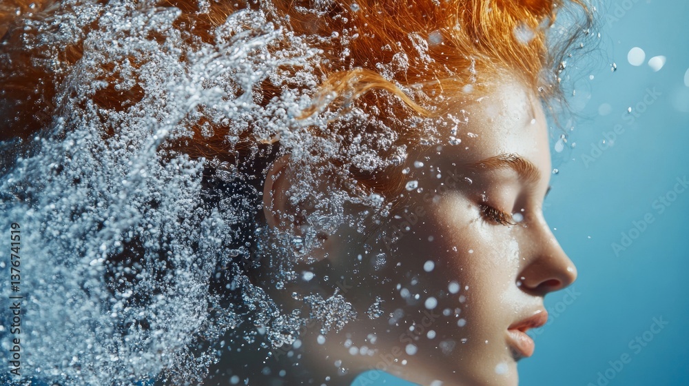 Obraz premium Woman submerged underwater in dreamlike state