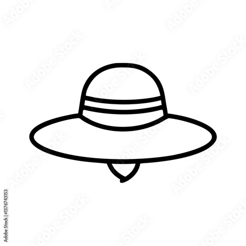 Sun hat icon in black line style on white background
