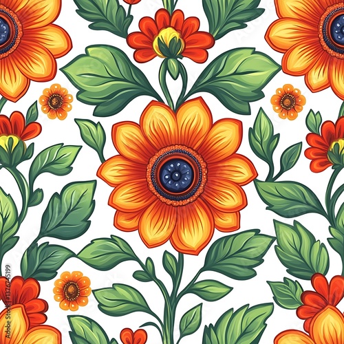 Orange Floral Seamless Pattern. (1)