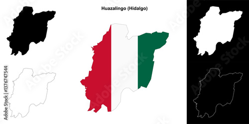 Huazalingo municipality (Hidalgo) outline map set
