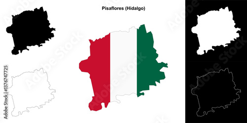 Pisaflores municipality (Hidalgo) outline map set