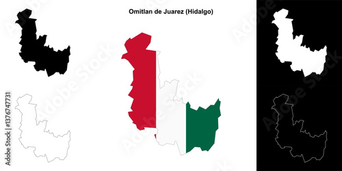 Omitlan de Juarez municipality (Hidalgo) outline map set