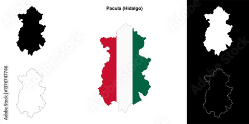 Pacula municipality (Hidalgo) outline map set