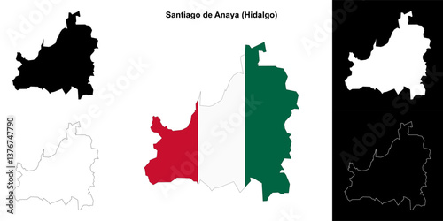 Santiago de Anaya municipality (Hidalgo) outline map set