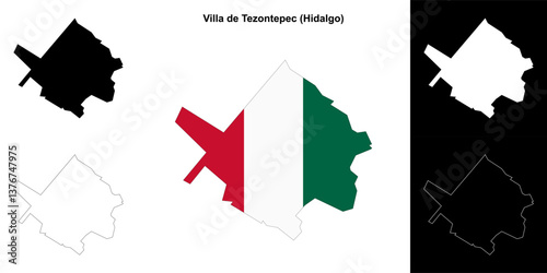 Villa de Tezontepec municipality (Hidalgo) outline map set