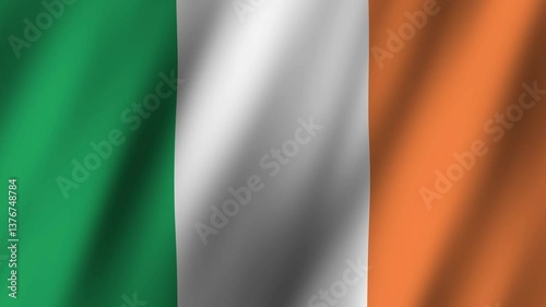 Irish flag waving gracefully in the breeze during a clear sunny day in a vibrant outdoor setting