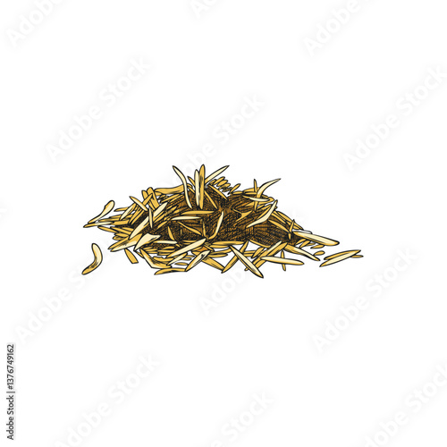 Grated cheese vector sketch, reduced to small shreds by being rubbed on a grater, hand drawn cooking ingredient