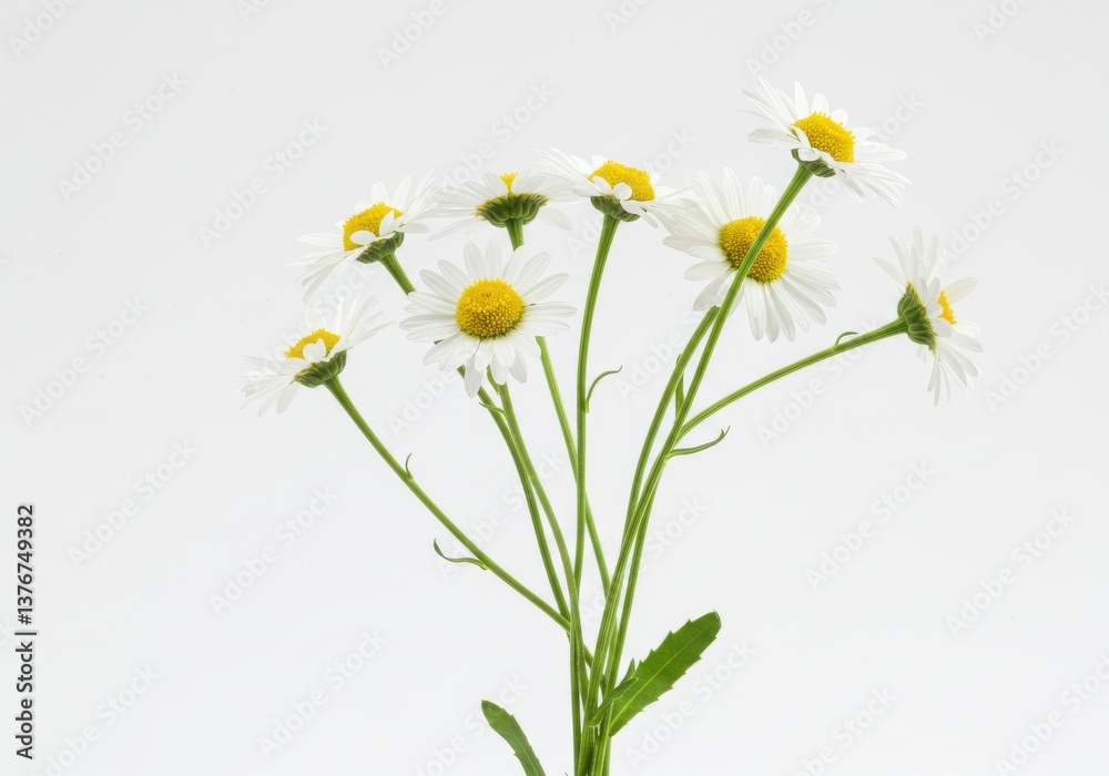 Obraz premium A close up shot of a bunch of daisies with white petals and yellow centers on a white background