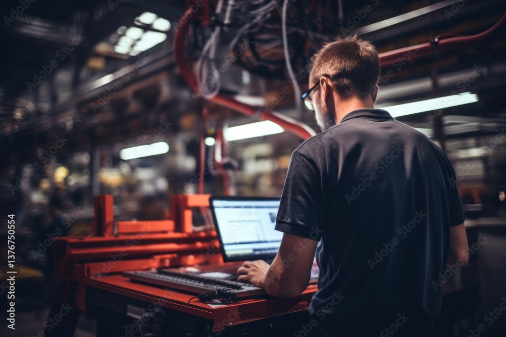 Rear view of a quality assurance technician working in a factory Rear view of a quality assurance technician working in a factory