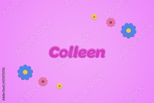 Colleen female girl name illustration in pink with blossoms, flowers