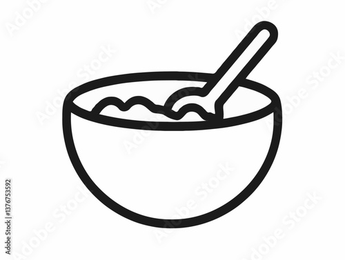 Cereal bowl with spoon in black outline style
