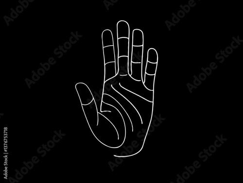 Palmistry hand icon in white outline on black background