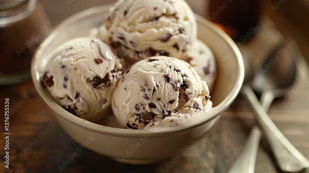 A photo of a bowl of chocolate chip ice cream A photo of a bowl of chocolate chip ice cream