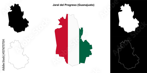 Jaral del Progreso municipality (Gunajuato) outline map set