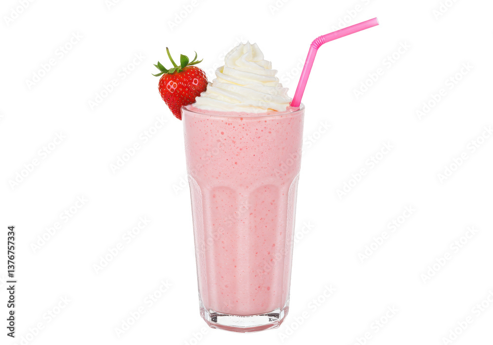 A Pink Strawberry Milkshake with Whipped Cream and a Straw A Pink Strawberry Milkshake with Whipped Cream and a Straw