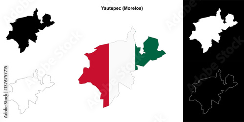 Yautepec municipality (Morelos) outline map set