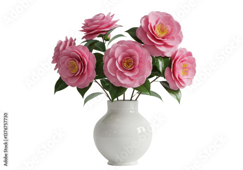 Wallpaper Mural A Delicate Bouquet of Pink Camellias in a Classic White Ceramic Vase Torontodigital.ca
