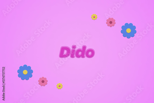 Tableau sur toile Dido female girl name illustration in pink with blossoms, flowers