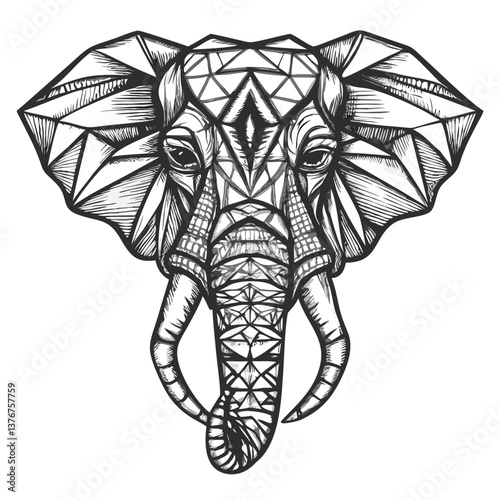 Geometric Elephant: A majestic elephant's head is rendered in intricate geometric patterns, creating a striking and stylish image with a blend of nature and art.