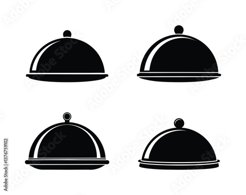 A set of four restaurant cloche vector silhouette designs.
