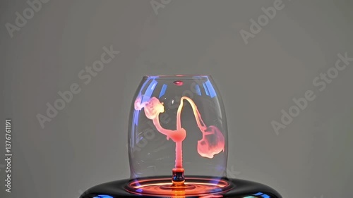  Aromatherapy diffuser with pink smoke, modern style, in pink and orange light, relaxation concept with copy space