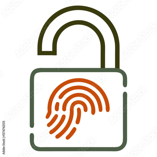 Unlocked Fingerprint Padlock Minimalist Vector Icon for Biometric Access Apps, Smart Security Systems, and User Authentication Interfaces