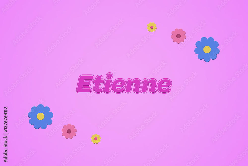 Φωτογραφία Etienne female girl name illustration in pink with blossoms, flowers