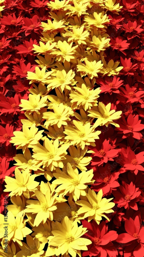 Fototapeta premium Vibrant Red and Yellow Flowers Arranged in a Mesmerizing Pattern