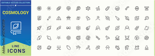Cosmology line icon. Related to solar system, universe, space, galaxy, constellation and more. Isolated icons. Planet linear icon. Vector illustration.